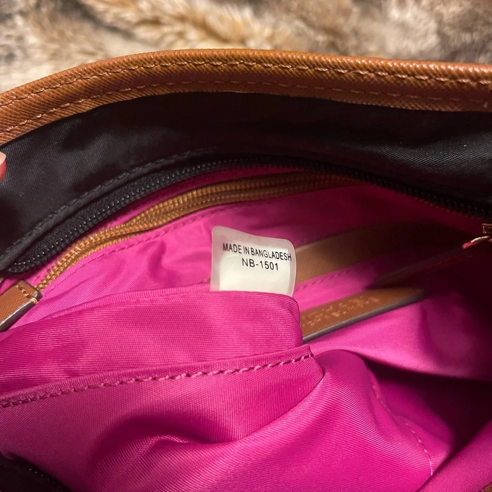 Michael Kors Kempton Crossbody Bag Black Nylon Tan Trim Used